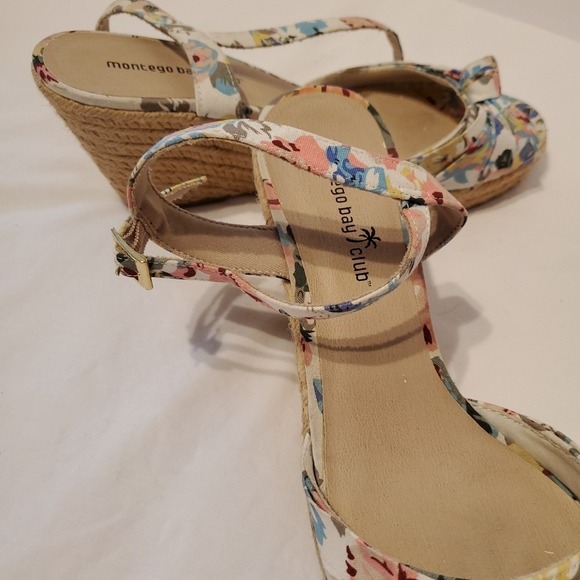 Montego Bay Club Shoes Women's Size 12 Open Toe Wedge Heel Floral Multicolor - Picture 6 of 11